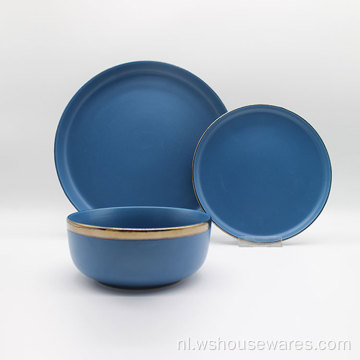 Ronde vorm blauw goud rand kleur glazuur serviesgoed